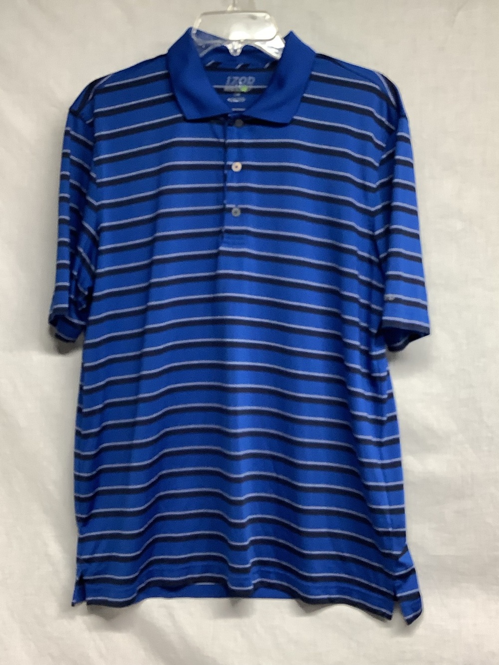 Izod Men’s Royal Blue Striped Short-Sleeve Polo Sz L